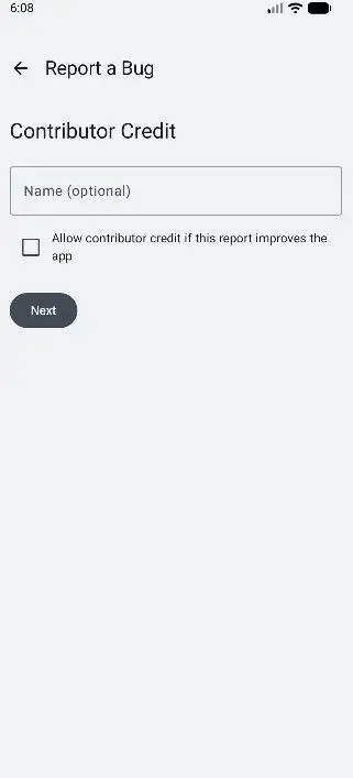 Glyfen Contributor Credit step with an optional name field and a credit checkbox